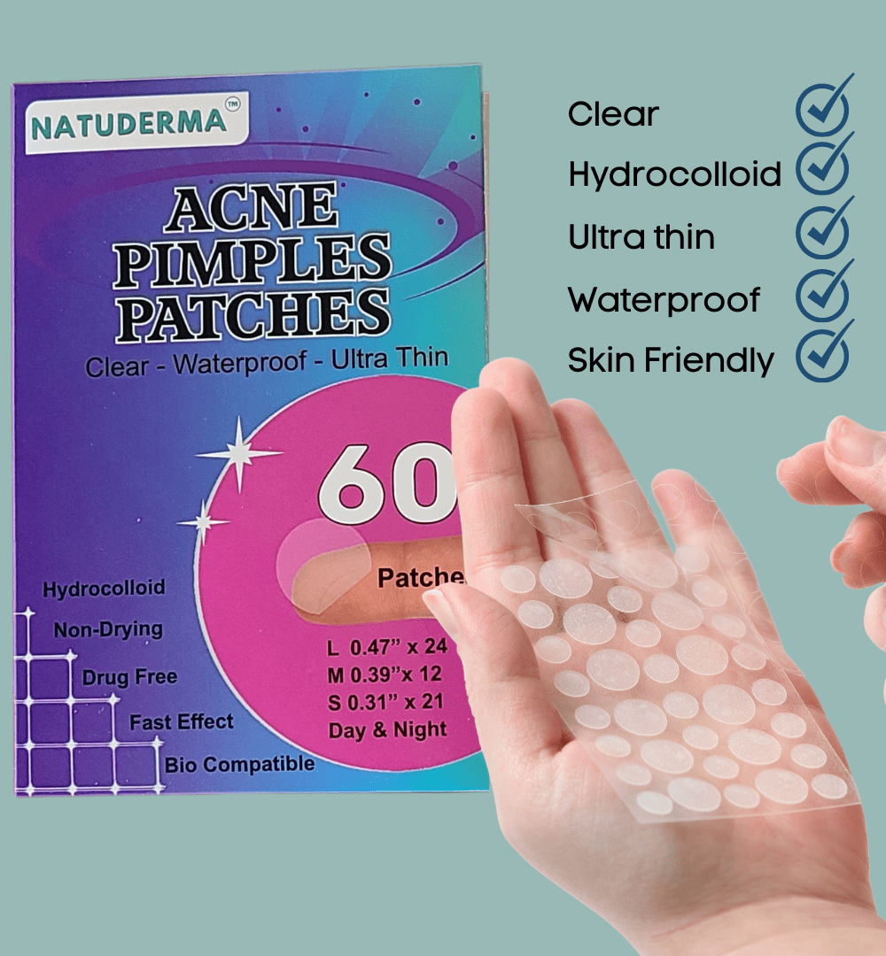 Natuderma Hydrocolloid Acne Pimple Patches, 60 patches. Pimples patches with Tea Tree and Salicylic Acid